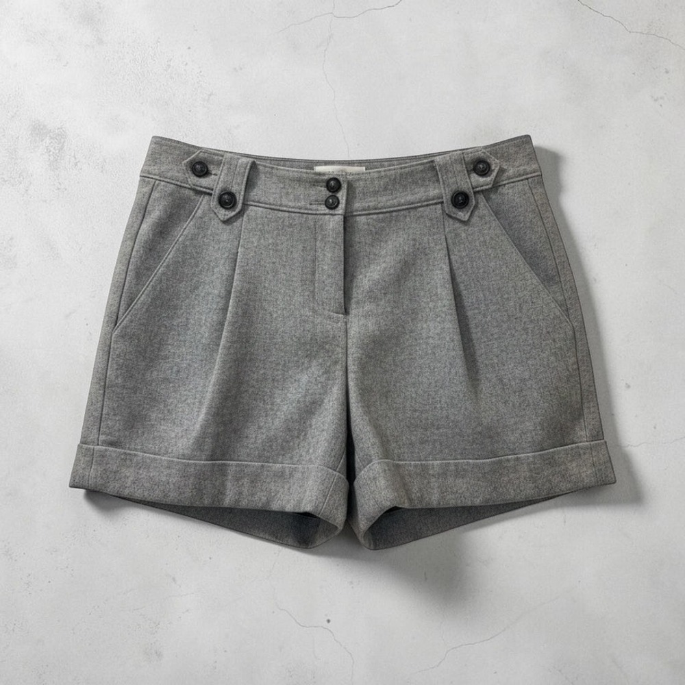 Hinge Gray Wool Blend Pleated Cuff Shorts Womens 4 Lined Button Waist Career